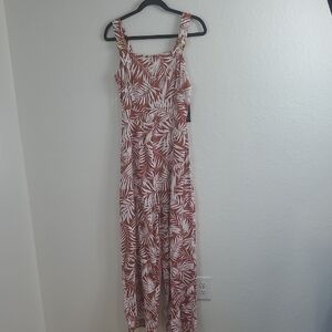 Derek Heart Red and White Leaf Print Jump Suit Size M